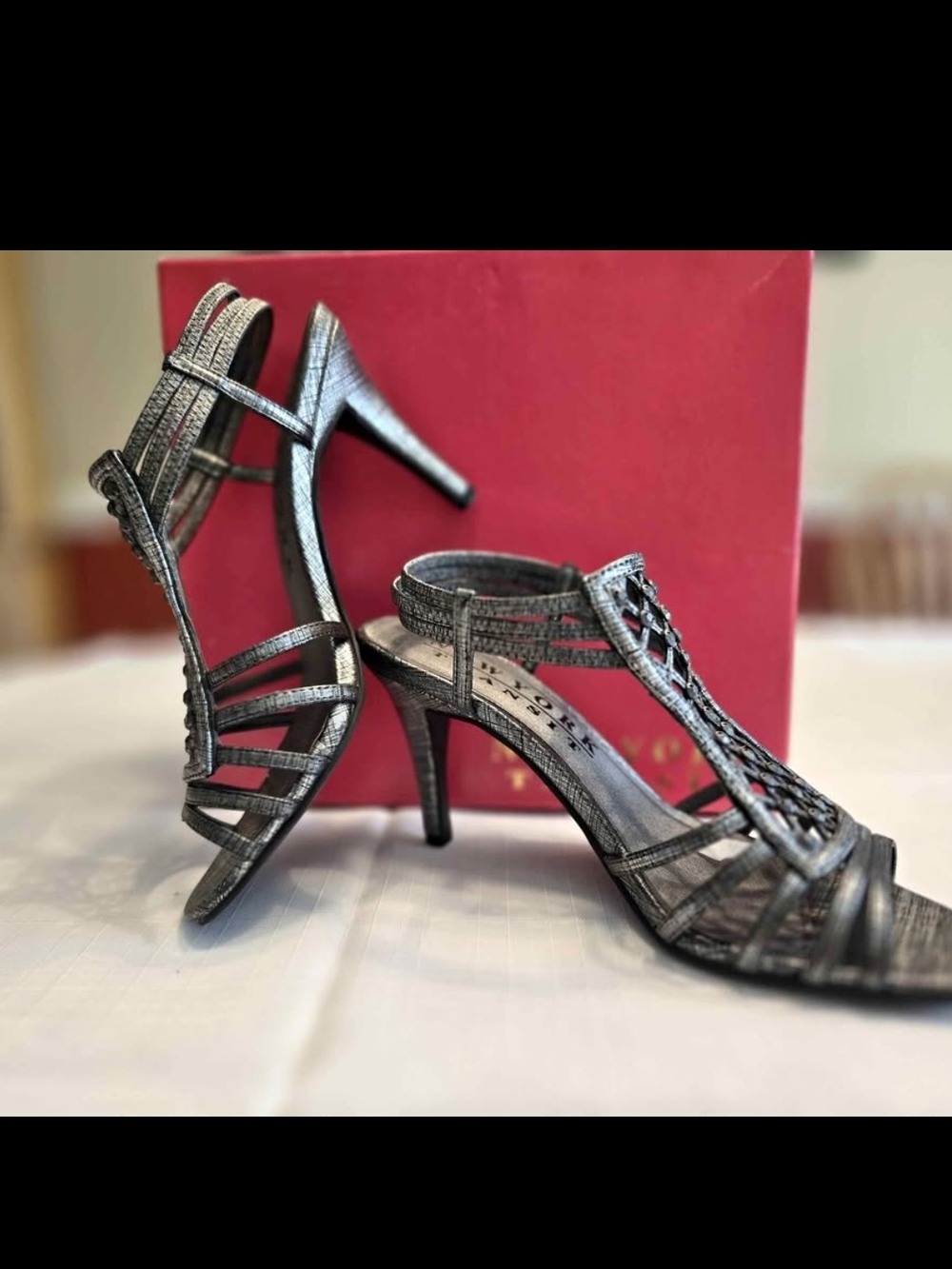 New York Transit Silver Strappy High Heel Sandals